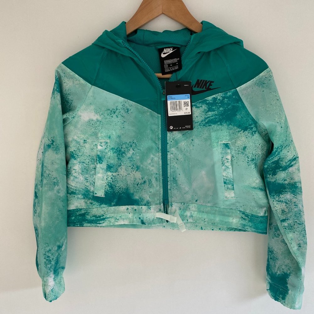 Nike Windbreaker, Teal, Girls Medium, Adjustable Cropped Jacket, NWT